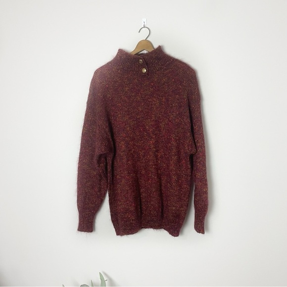 Women's Size:Large Red Speckled Mock Neckline Long Sleeve Mohair Sweater - Picture 1 of 7